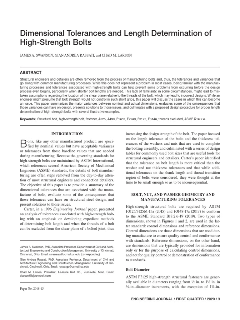 Dimension Tolerance High Strength Bolt | PDF | Screw | Nut (Hardware)
