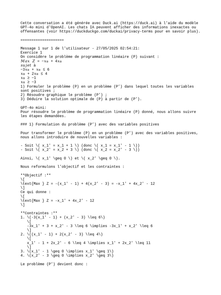 Programmation Linéaire : Résolution Graphique | PDF | Optimisation ...