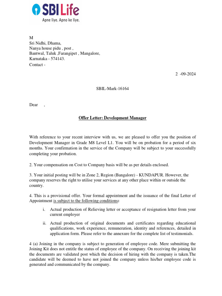 Karthik - DM - Kundapura - Offer | PDF