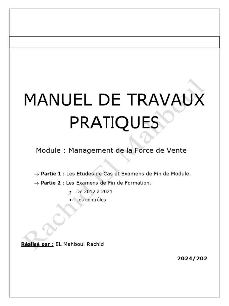 Management de la Force de Vente 2024 | PDF | Repas | Salaires