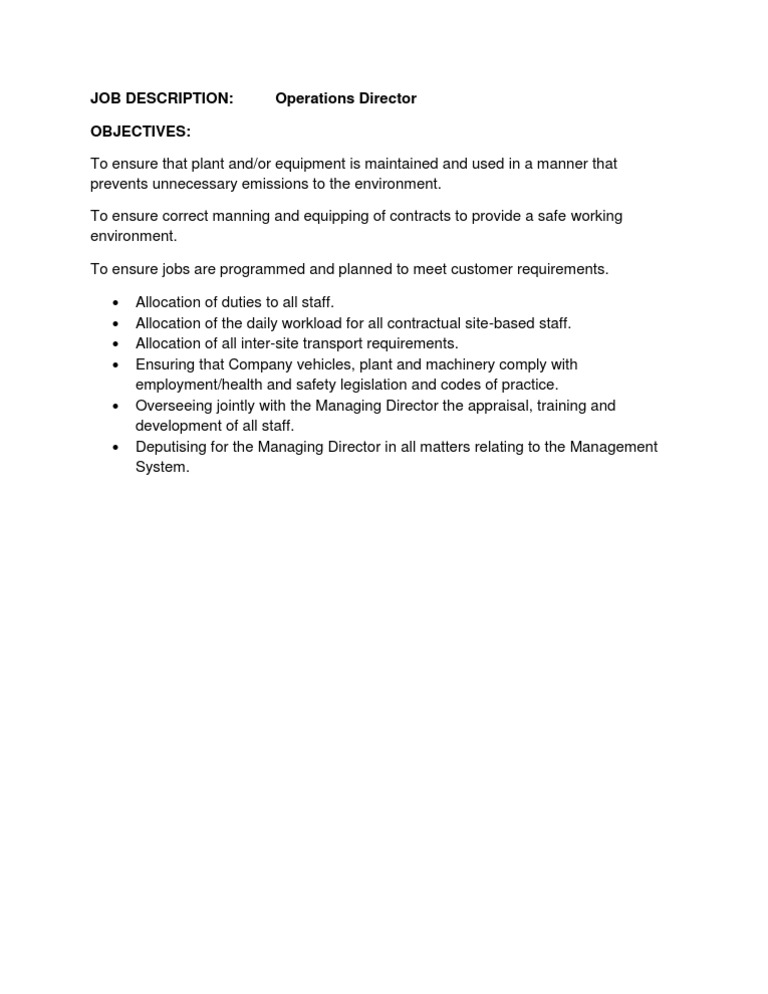 JOB DESCRIPTION For COO | PDF