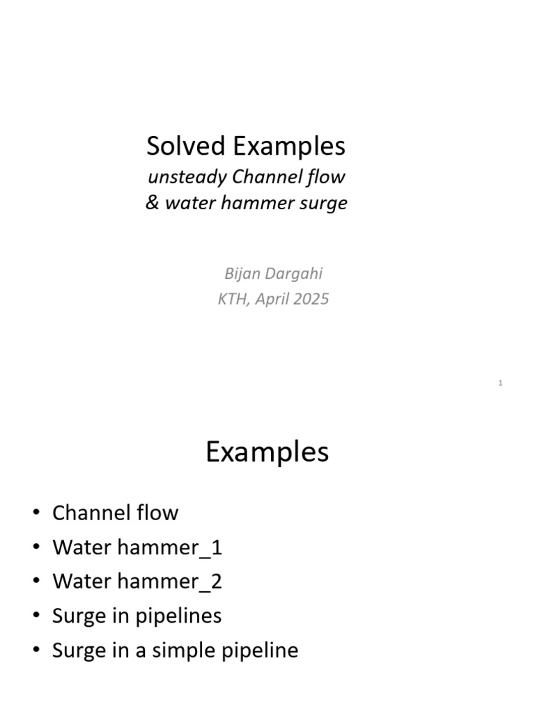 Unsteady Channel Flow & Water Hammer Analysis | PDF | Mechanical ...