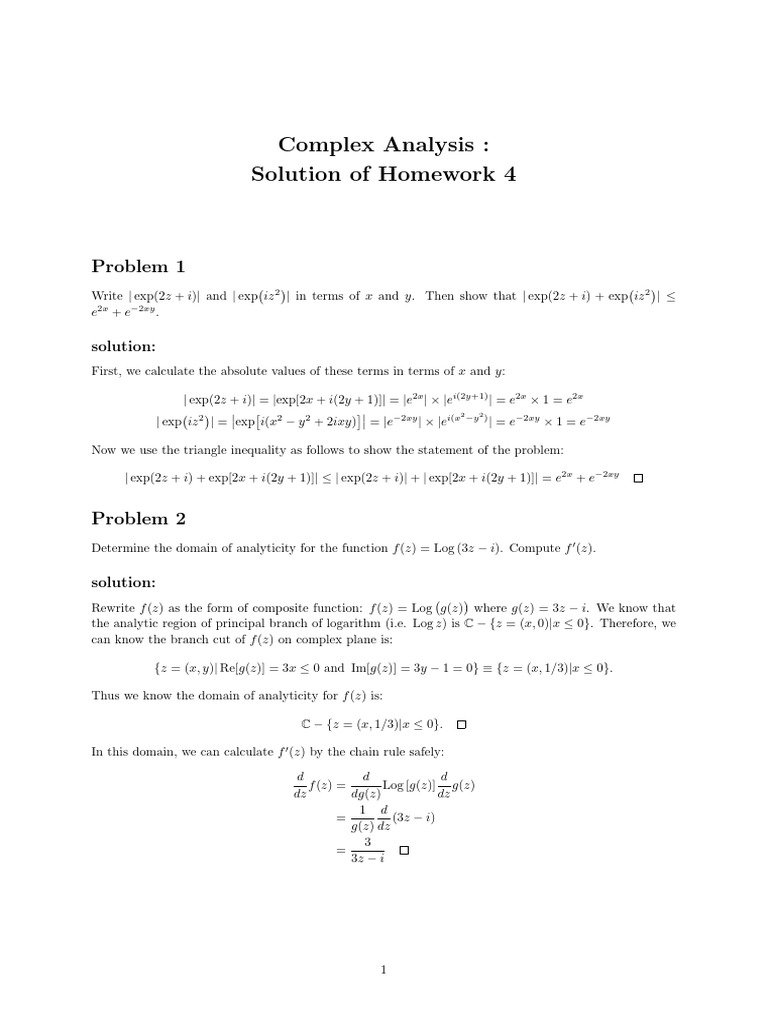 Complex Analysis Homework Solutions | PDF | Exponential Function ...