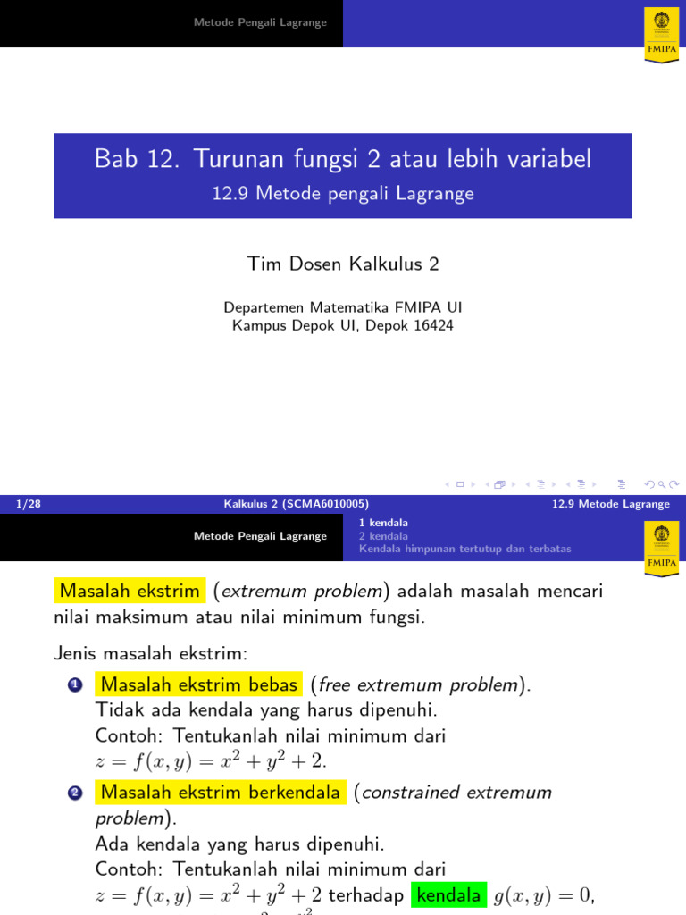 Metode Pengali Lagrange dalam Kalkulus | PDF