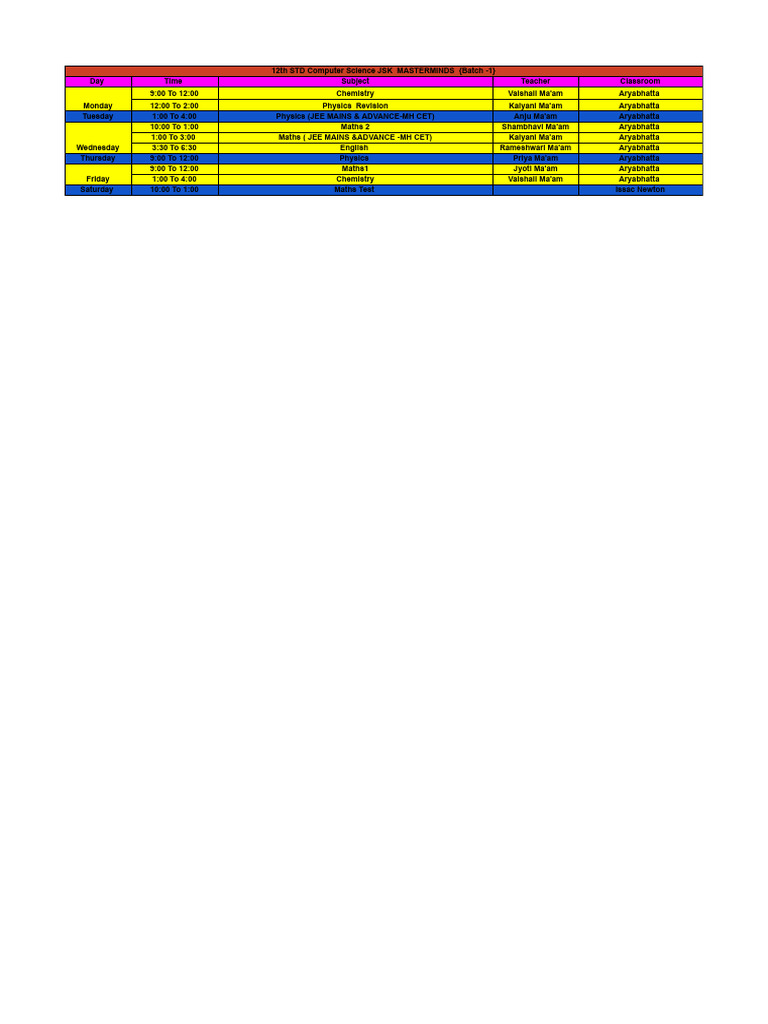 12th STD Computer Science Schedule | PDF