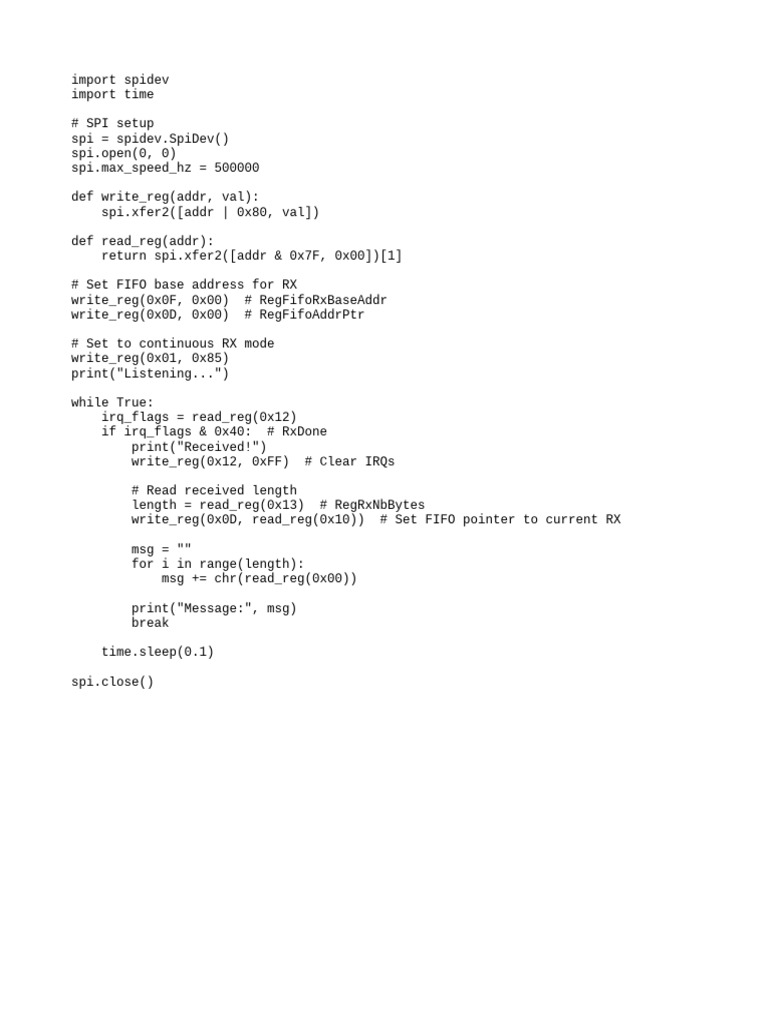 Lora Receiver SPI Communication Code | PDF