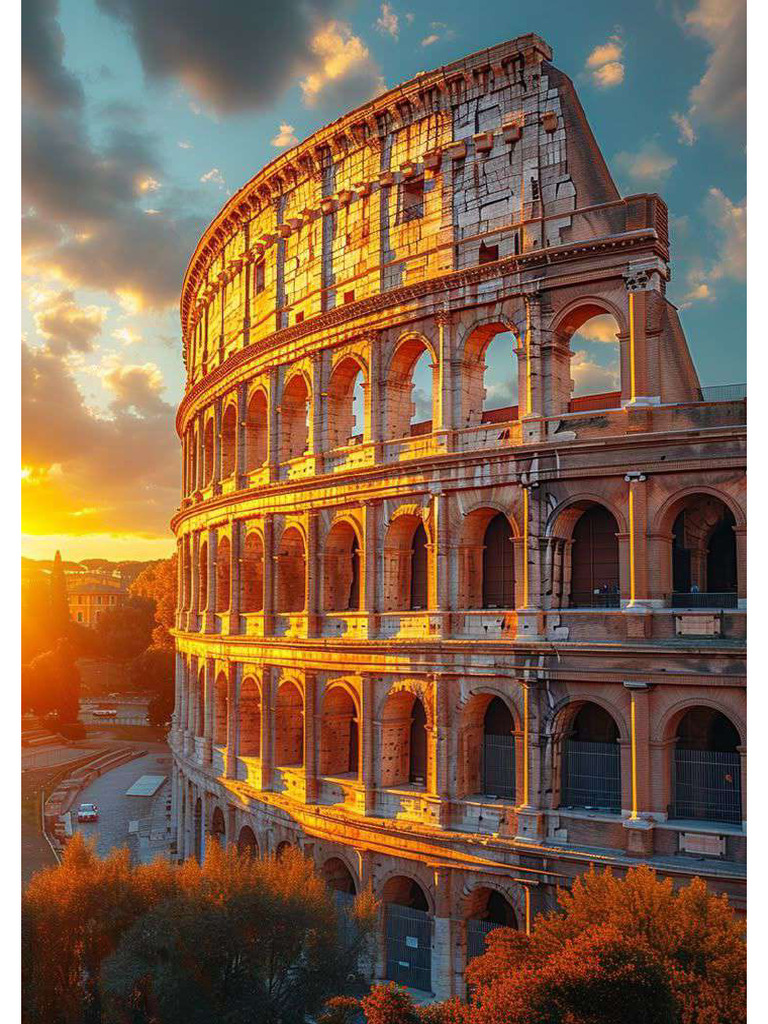 Rome Aglow - The Colosseum's Sunset Radiance Illuminates The City | PDF
