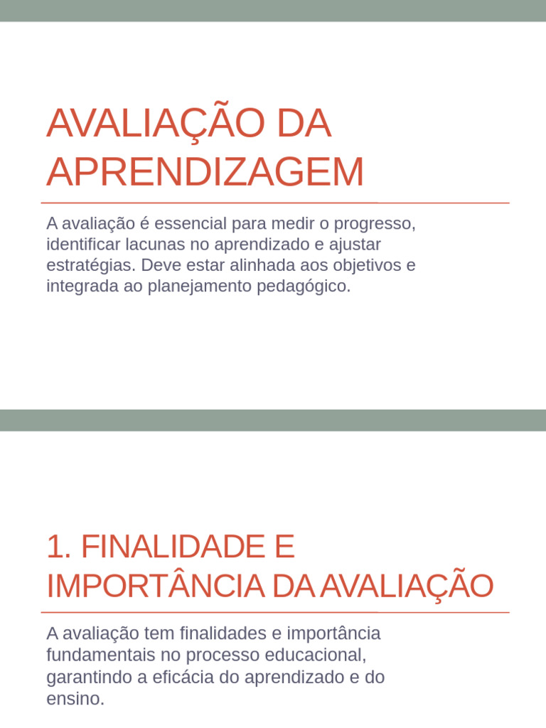 Importância e Tipos de Avaliação Educacional | PDF | Aprendizado ...