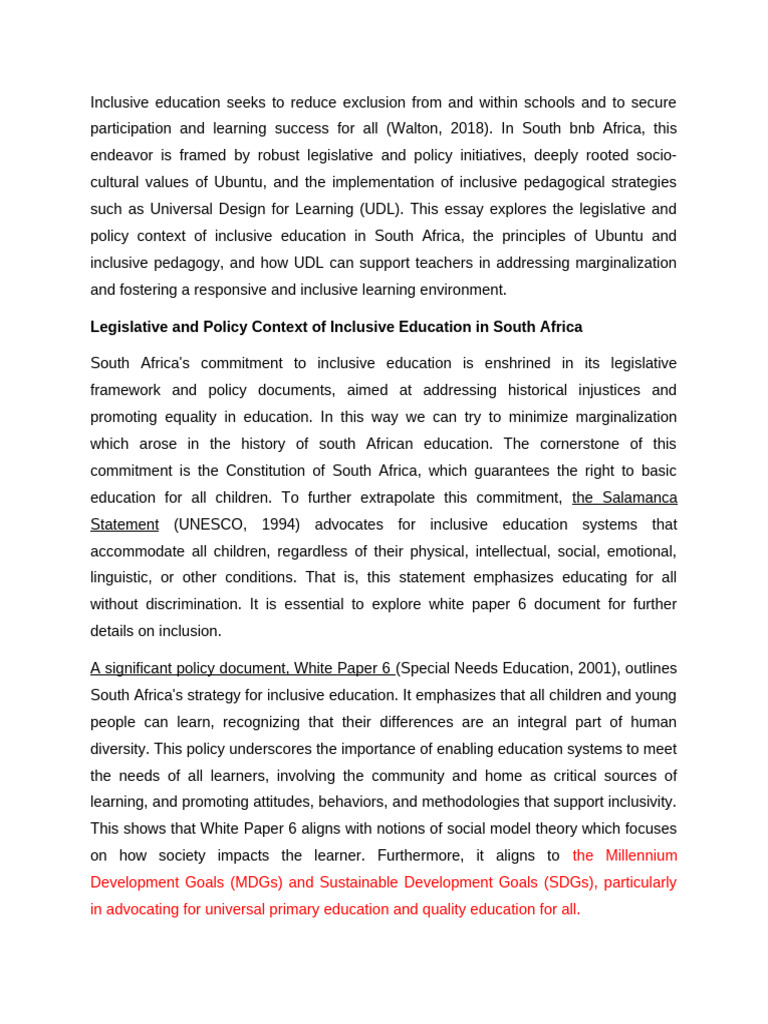 Inclusive Education in South Africa: UDL & Ubuntu | PDF | Pedagogy ...
