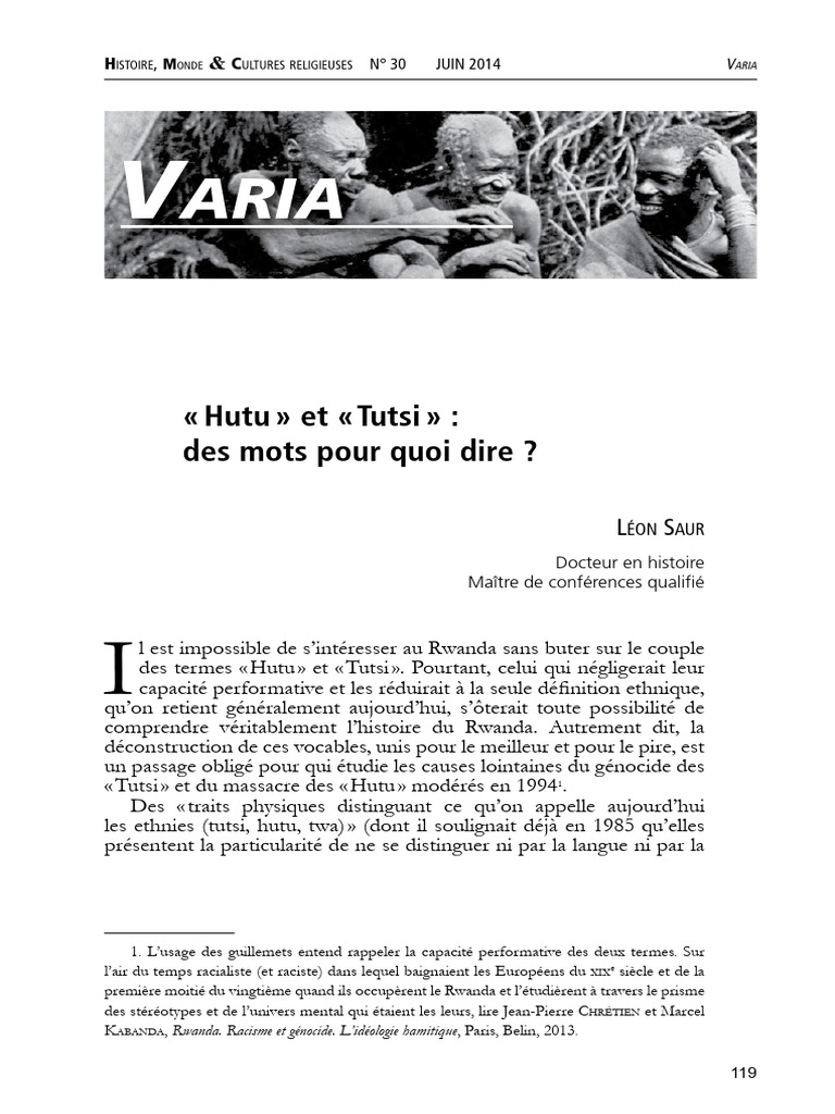 Hutu et Tutsi : Déconstruction des termes | PDF | Rwanda | Hutus