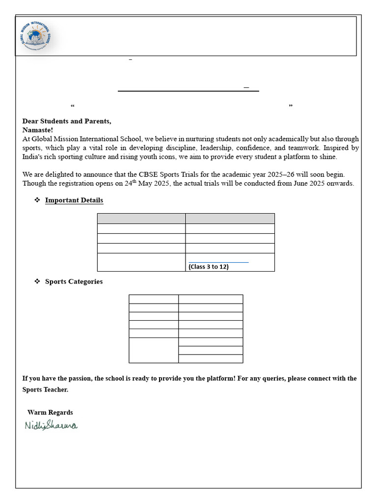 CBSE Sports Trials Registration 2025-26 | PDF