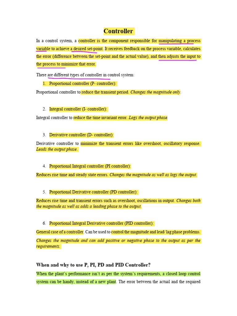 Types of Control System Controllers | PDF | Control Theory | Control ...