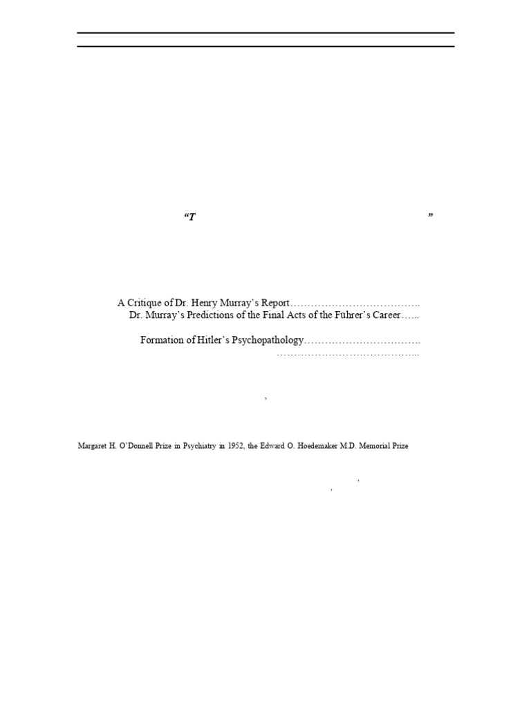 AN EVALUATION OF “THE ANALYSIS OF THE PERSONALITY OF ADOLPH HITLER ...