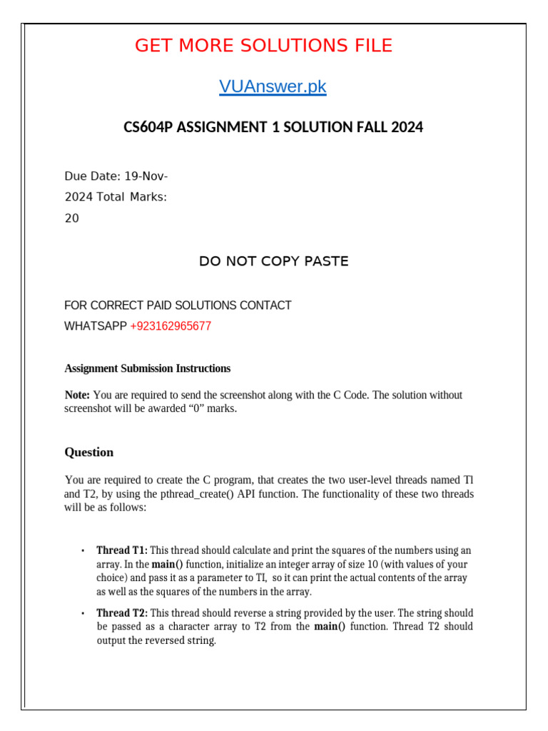 CS604P C Program Thread Solutions | PDF | C (Programming Language ...