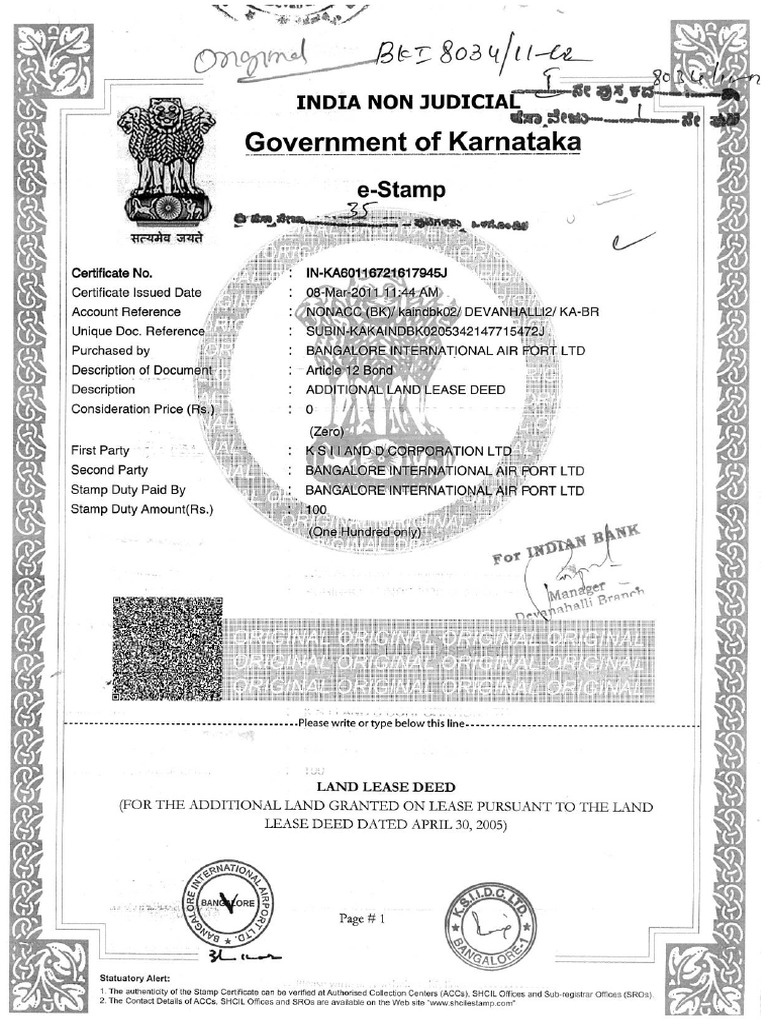 3.1 Land Lease Deed (Additional) (KSIIDC) - 20111231 | PDF