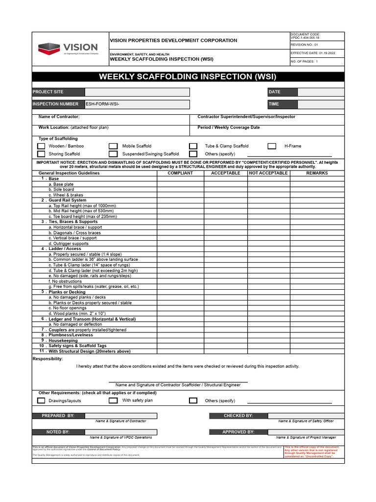 VPDC.1.404.005.18-Weekly Scaffold Inspection (WSI) - 1645572263 | PDF ...