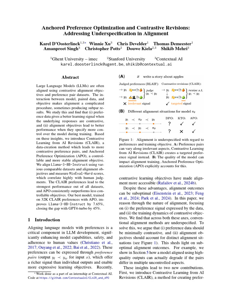 Optimizing LLM Alignment with CLAIR and APO | PDF | Applied Mathematics ...
