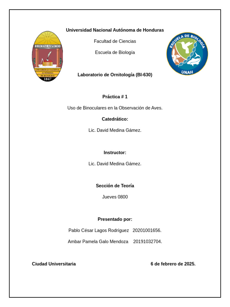 P1 LabOrni | PDF | Aves
