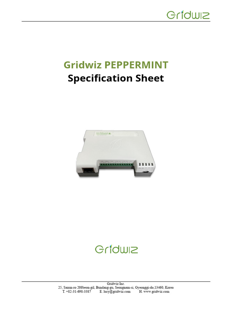 Gridwiz PEPPERMINT Specification Sheet | PDF | Osi Model | Electronics