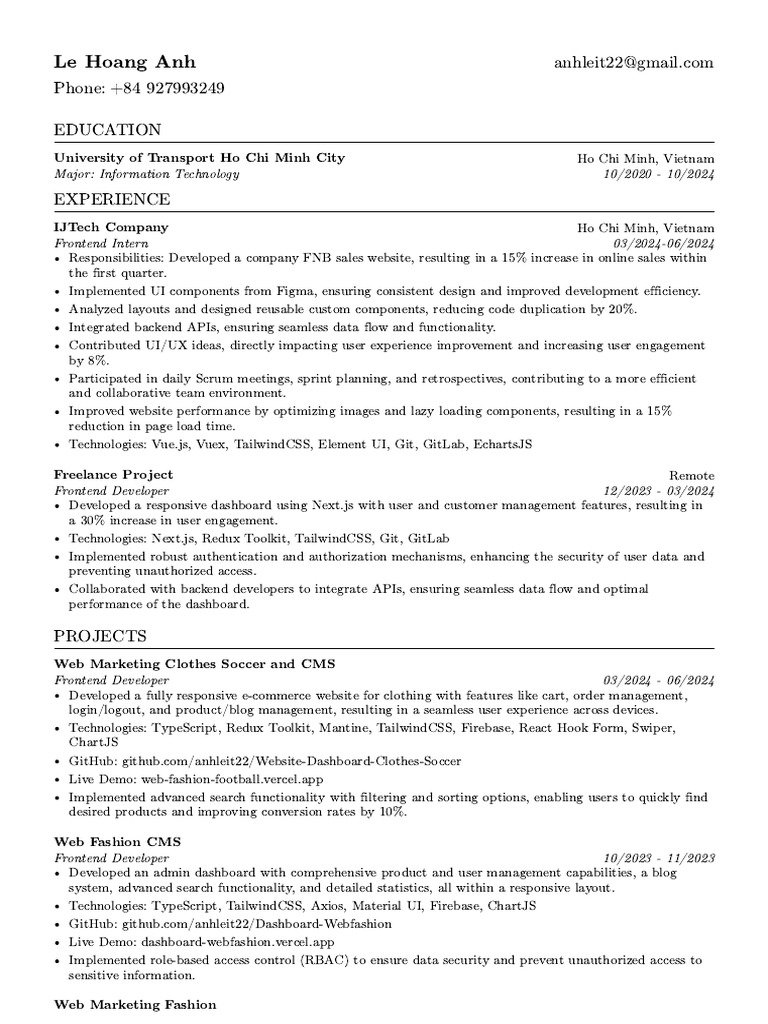Frontend Developer Resume Overview | PDF | Computing | Information ...