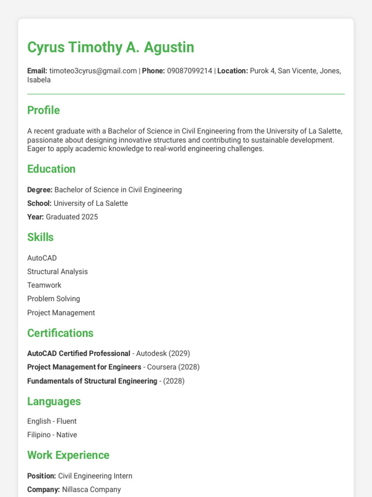 Recent Civil Engineering Graduate Profile | PDF