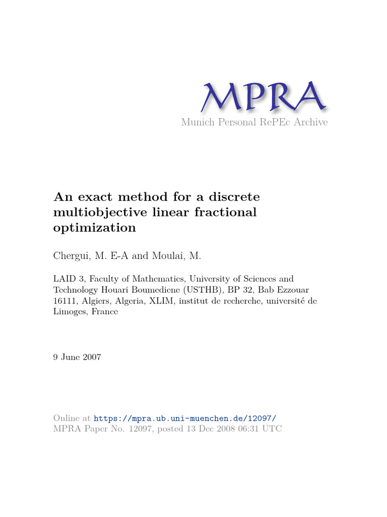 Discrete Multiobjective Linear Fractional Optimization | PDF | Linear ...