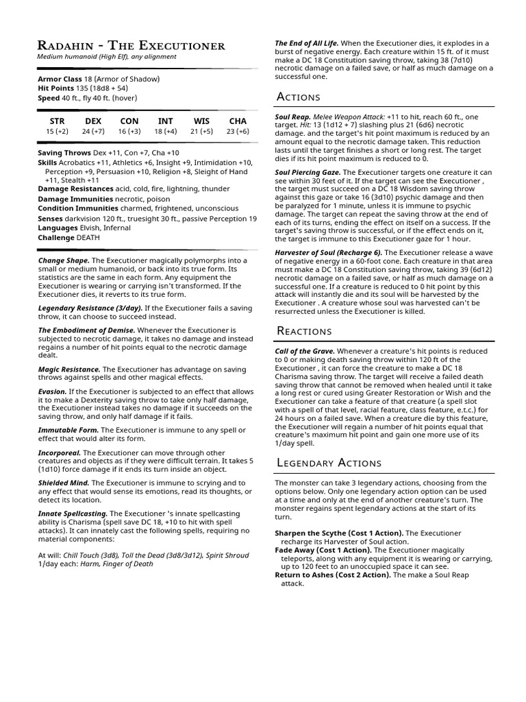 Radahin: High Elf Executioner Stats | PDF