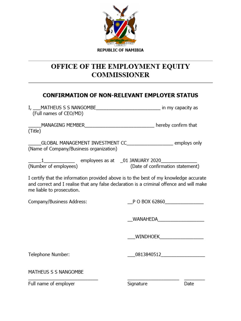 Employment Confirmation and Good Standing | PDF