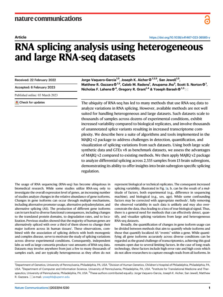 RNA Splicing Analysis with MAJIQ v2 | PDF | Alternative Splicing | Rna ...
