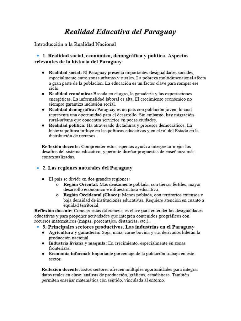 Realidad Educativa en Paraguay | PDF | Paraguay | Maestros
