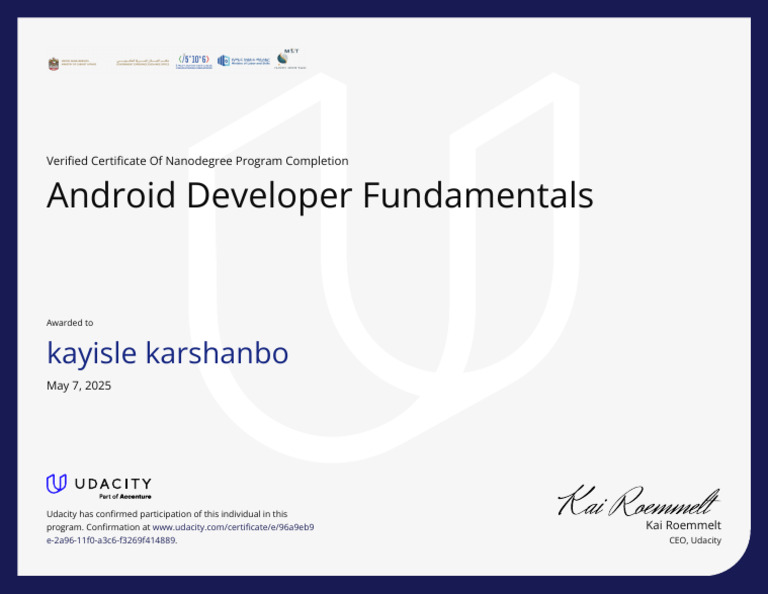 Udacity Android Developemt Ceritifcate of Kayisle | PDF