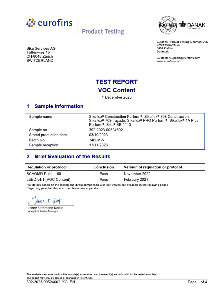 VOC Sikaflex | PDF | Volatile Organic Compound | Detection Limit