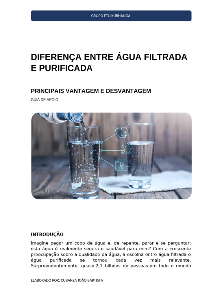 Água Filtrada vs Purificada: Diferenças Essenciais | PDF | Água ...