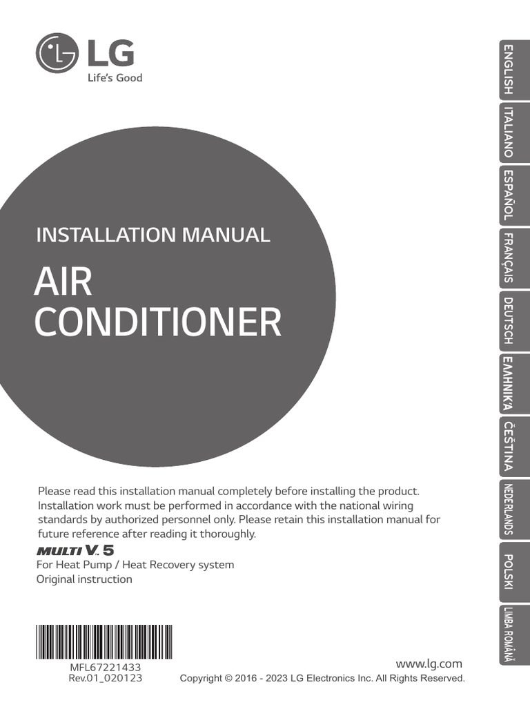 LG Air Conditioner Installation Guide | PDF | Leak | Air Conditioning