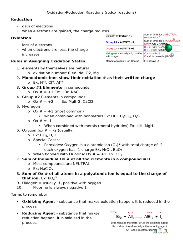 Understanding Redox Reactions and Oxidation States | PDF | Redox ...