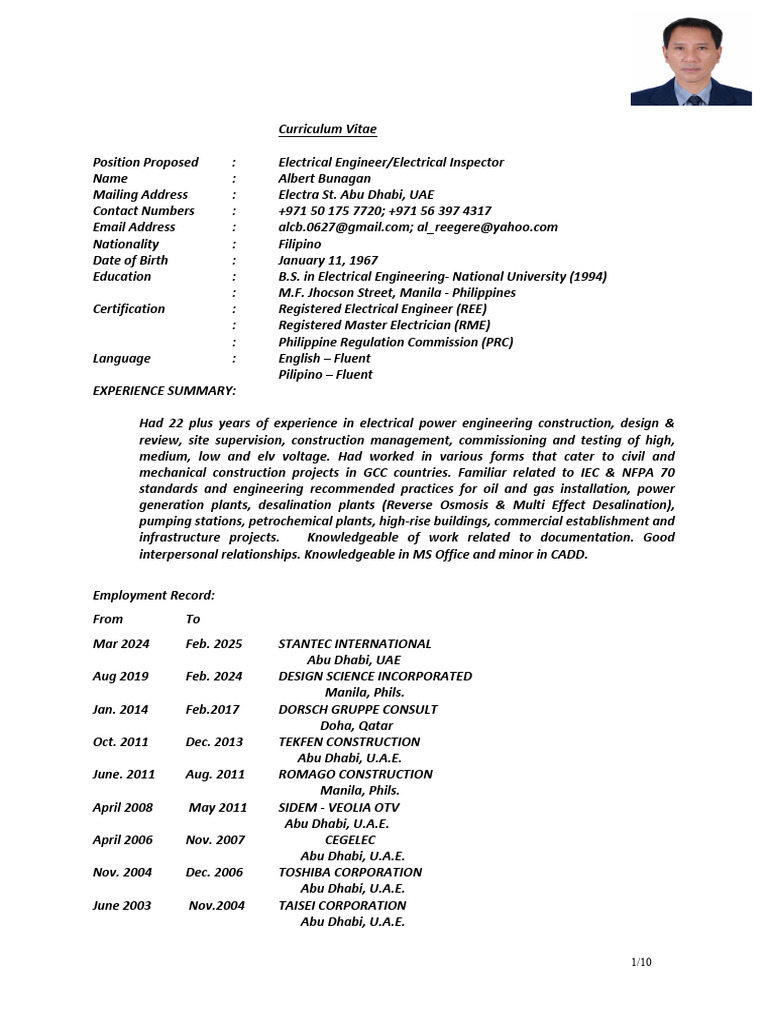 Electrical Engineer CV - Albert Bunagan | PDF | Transformer ...