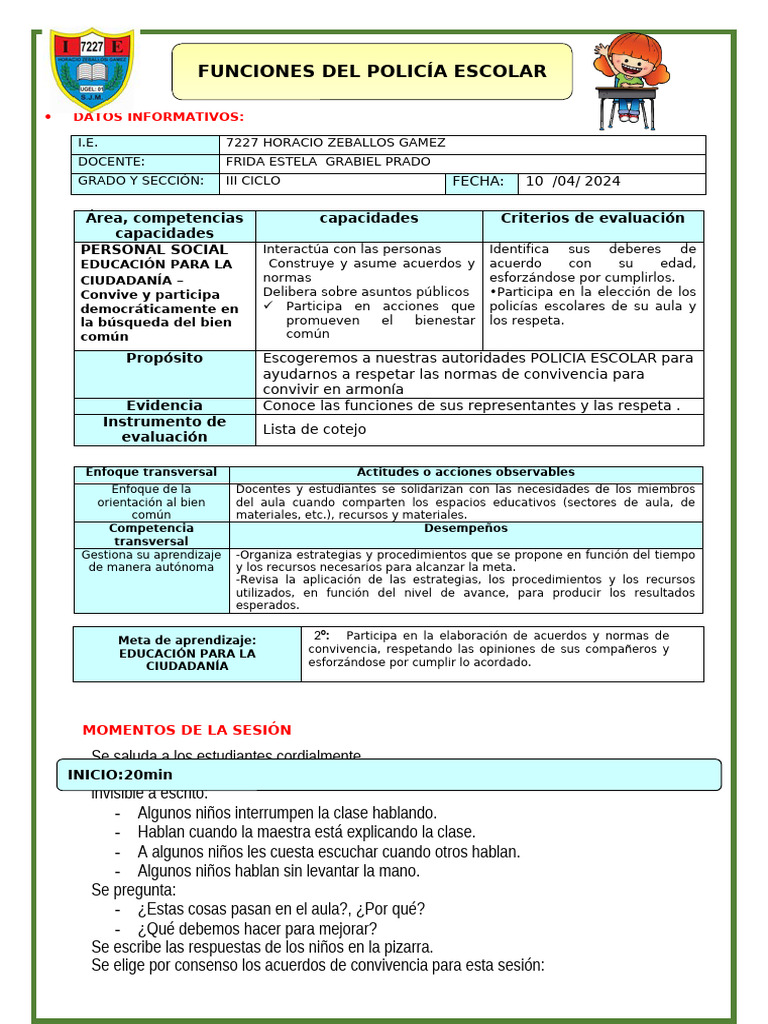 2º U1 s1 Sesion d1 Ps Funciiones Del Policia Eslolar | PDF | Salón de ...