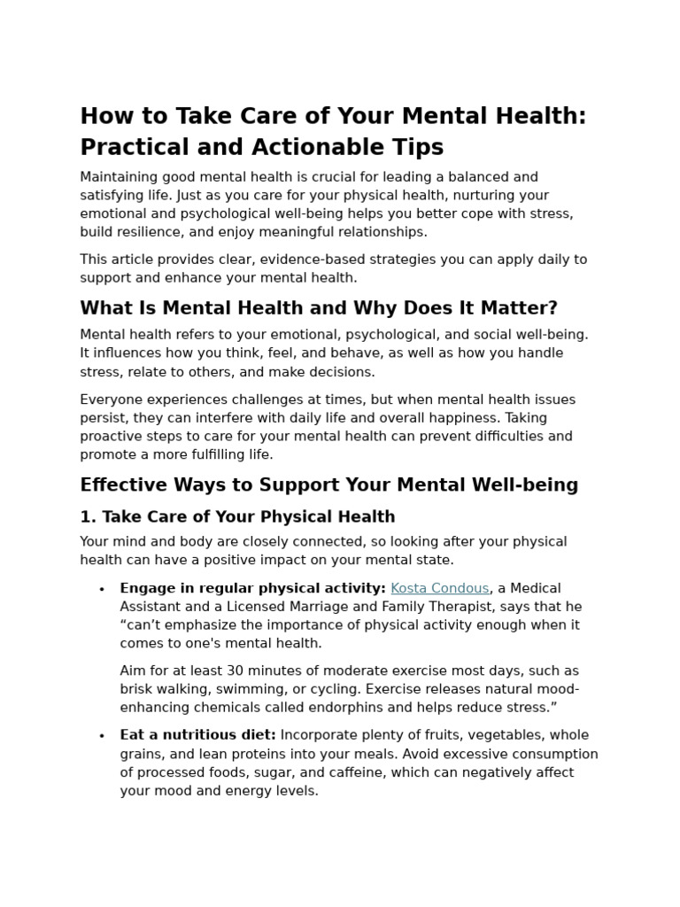 Essential Tips for Mental Health Care | PDF | Mental Health ...