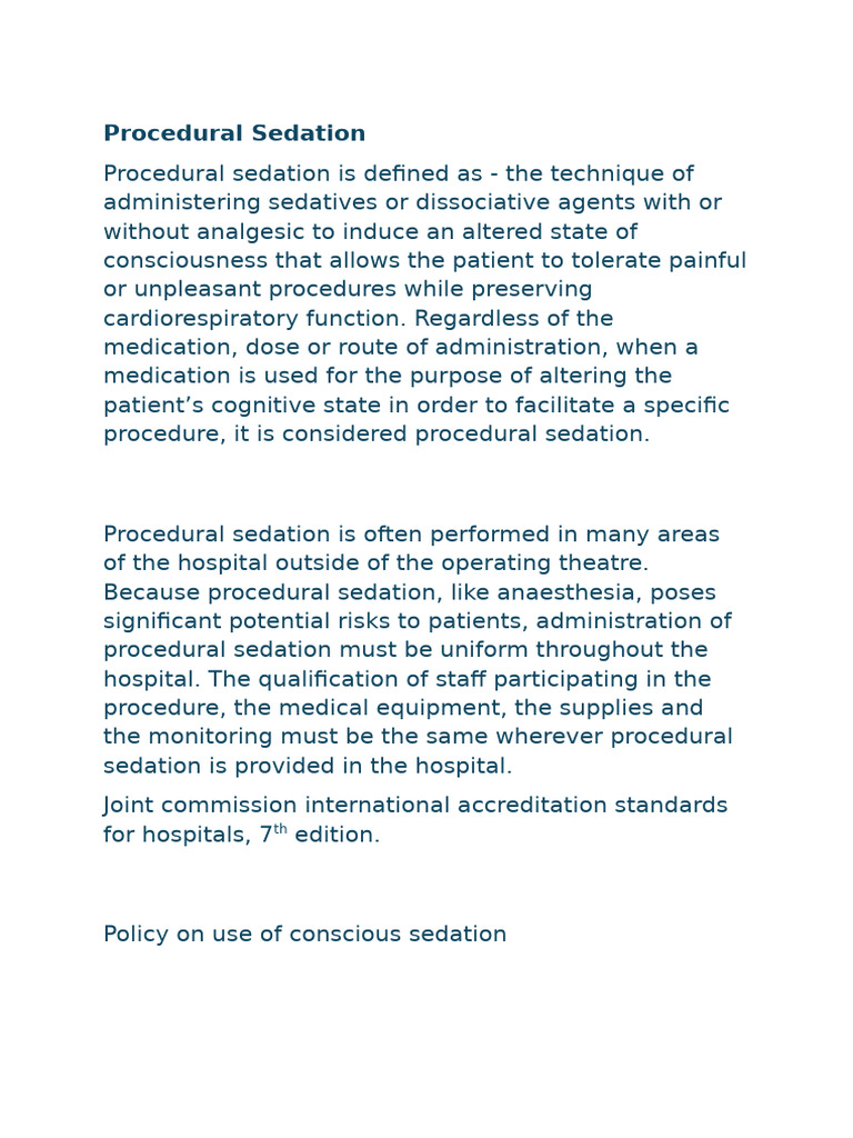 Sedation Outline Without Tables - Edit | PDF | Monitoring (Medicine ...