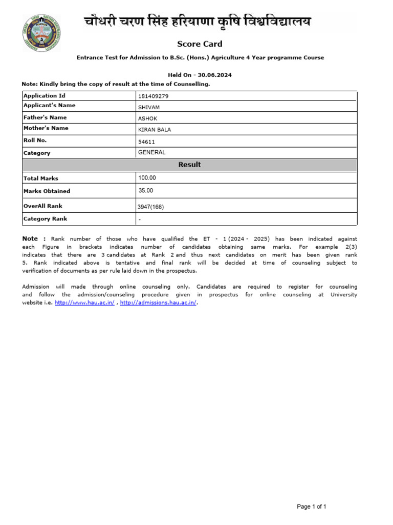 Score Card | PDF