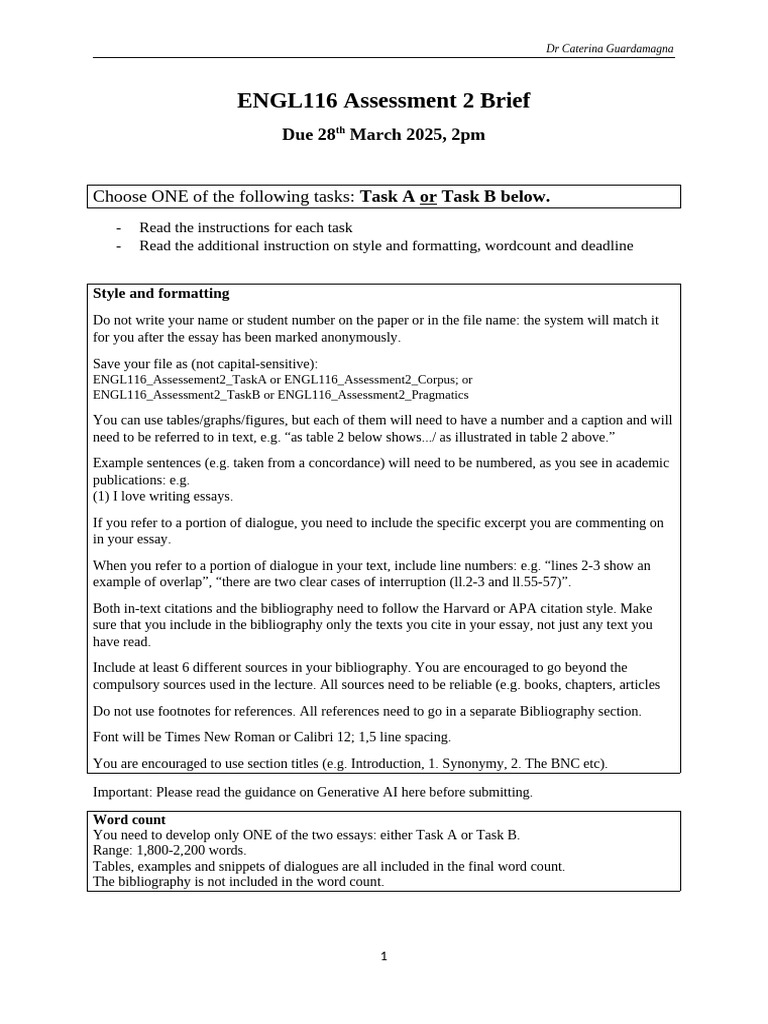 ENGL116+Assessment+2+Brief First+Sit 202425 2 | PDF | Word | Citation