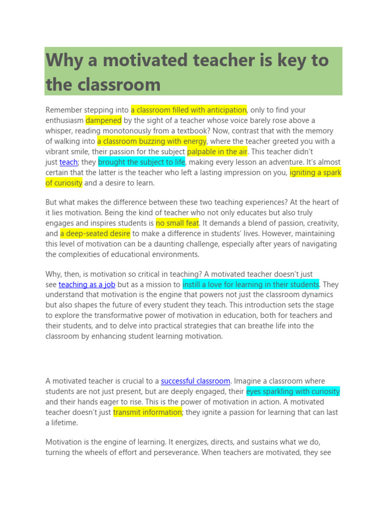 The Importance of Teacher Motivation | PDF | Motivational | Motivation