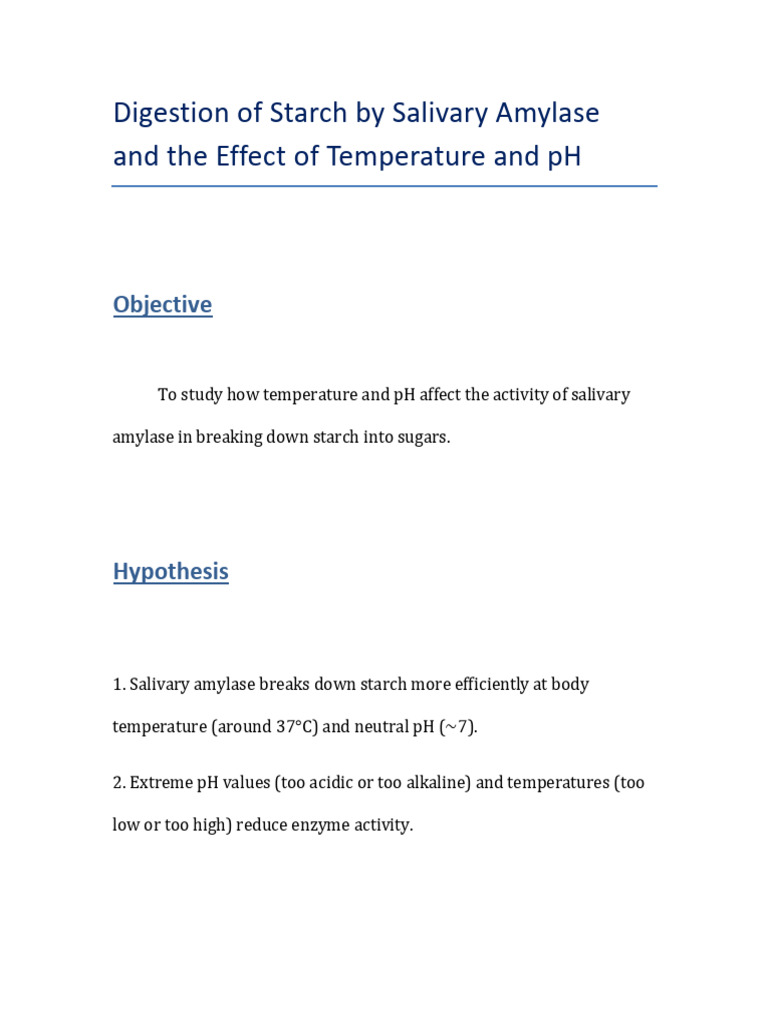 Starch Digestion by Salivary Amylase | PDF | Digestion | Ph