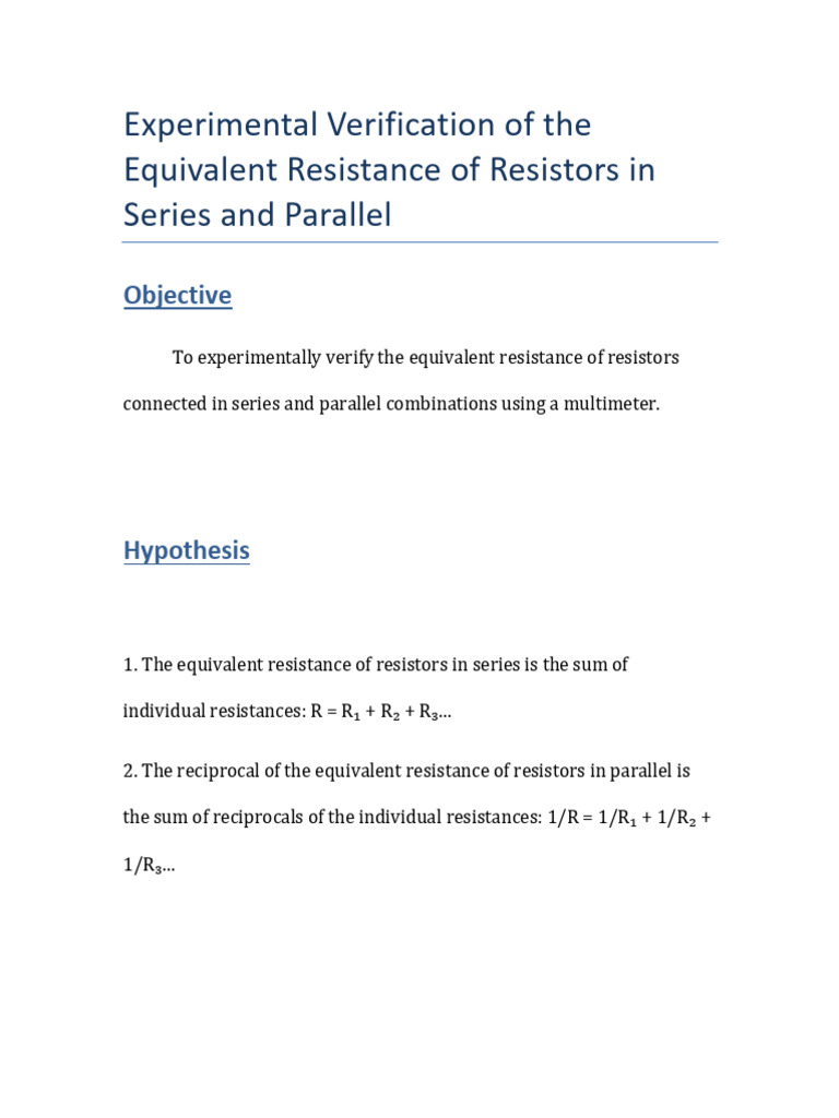 Resistance Series Parallel Project | PDF | Series And Parallel Circuits ...