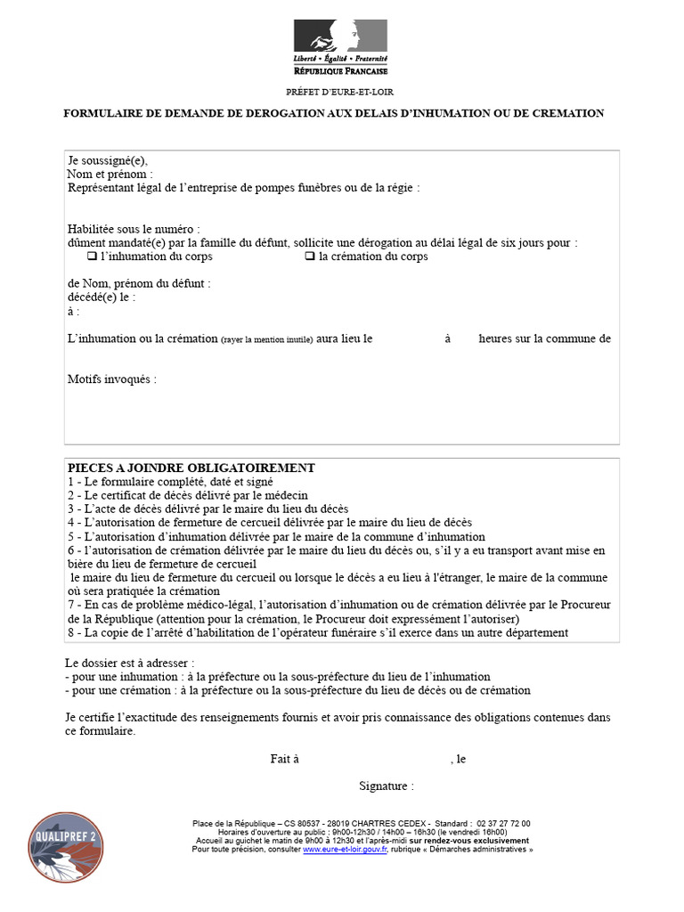 Demande de dérogation d'inhumation/cremation | PDF | Cercueil | Crémation