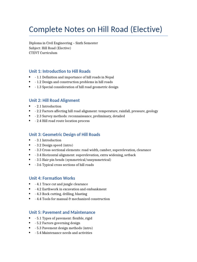 Hill Road Design and Importance in Nepal | PDF
