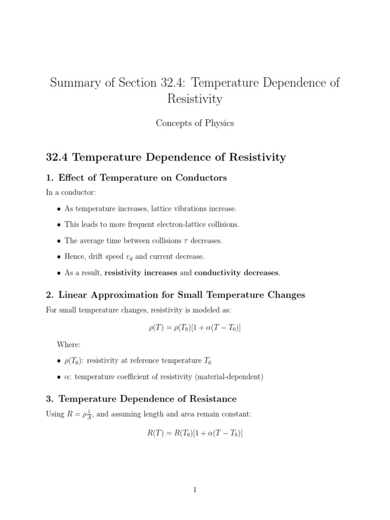 Summary of Section 32.4: Temperature Dependence of Resistivity | PDF ...
