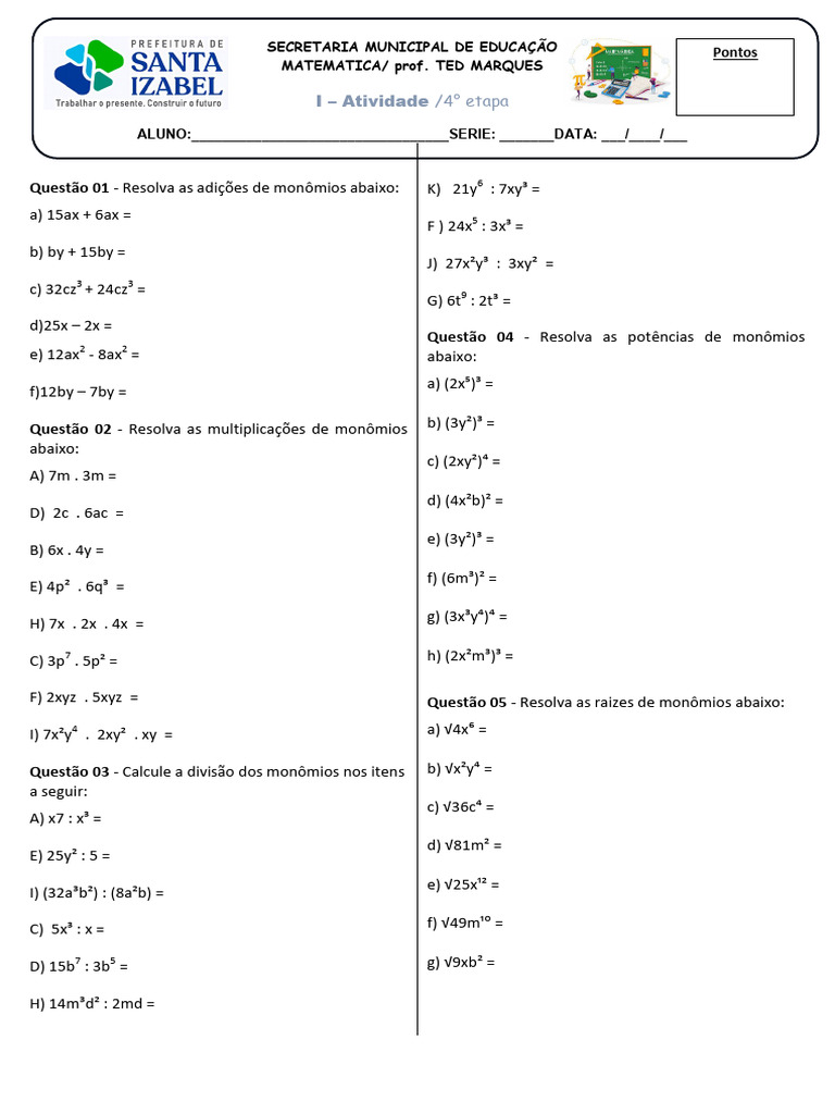 Atividade Monomio 2025 - 073243 | PDF