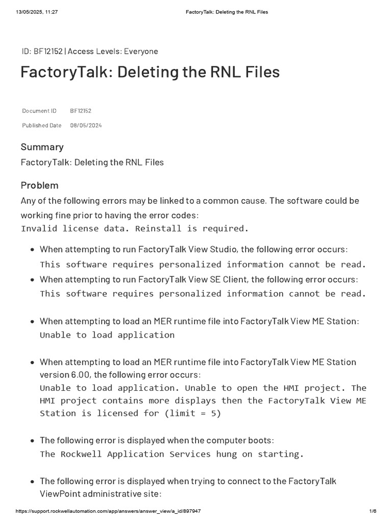 Resolving FactoryTalk RNL File Errors | PDF | Microsoft Windows ...