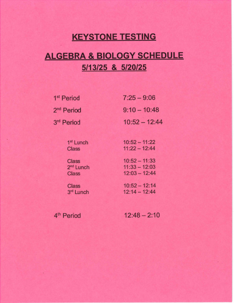 Keystone Testing Bell Schedule - Biology | PDF